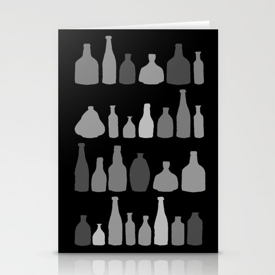 Bottles Black and White on Black Stationery Cards