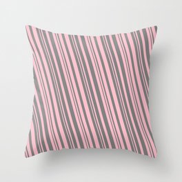 [ Thumbnail: Pink and Grey Colored Striped Pattern Throw Pillow ]