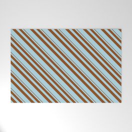 [ Thumbnail: Brown and Light Blue Colored Stripes/Lines Pattern Welcome Mat ]