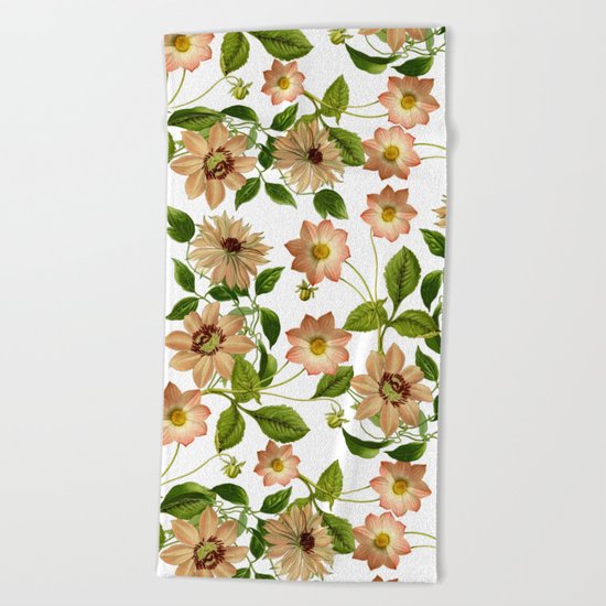 Floral retro vintage pattern pastel colored Beach Towel