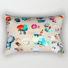 Aerial People On Beach, Beach Umbrellas, Colorful Umbrellas, Summer Vibes Rectangular Pillow