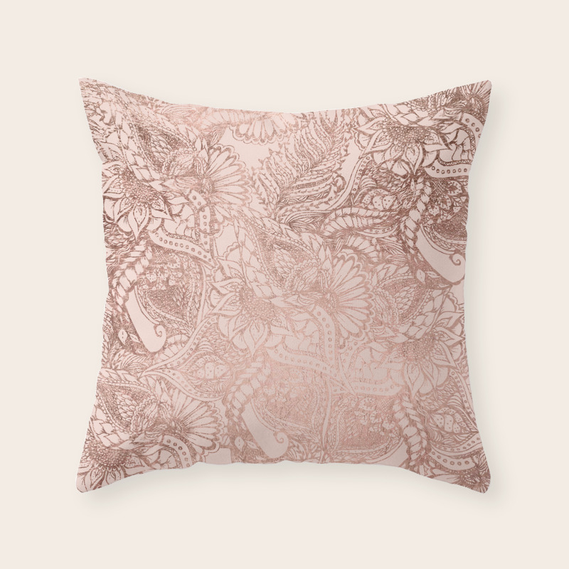 Modern Rose Gold Floral Illustration On Blush Pink Throw Pillow By