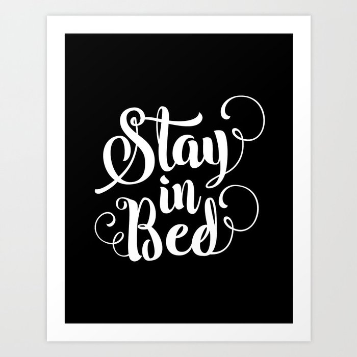 Stay In Bed Modern Black And White Minimalist Bedroom Typography Home Room Canvas Wall Decor Art Print