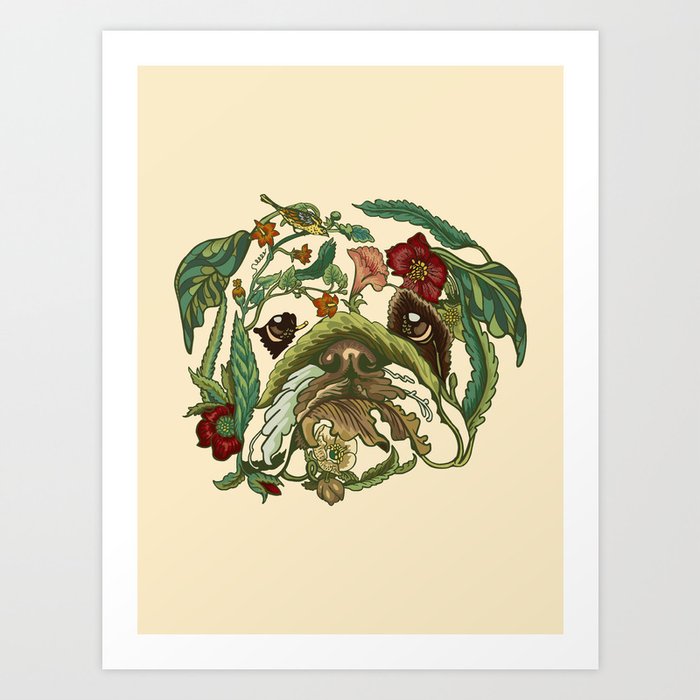 Botanical English Bulldog Art Print