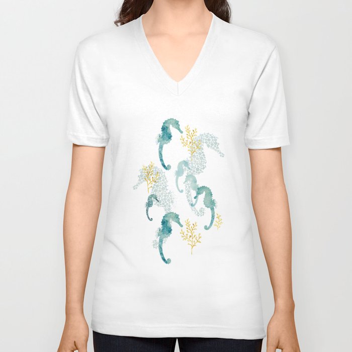 Pointillism Seahorse V Neck T Shirt