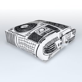 Music Boxes Outdoor Floor Cushion | Recordplayer, Music, Black and White, Ipod, Walkman, Drawing, Casetteplayer, Radio, Illustration, Boombox 