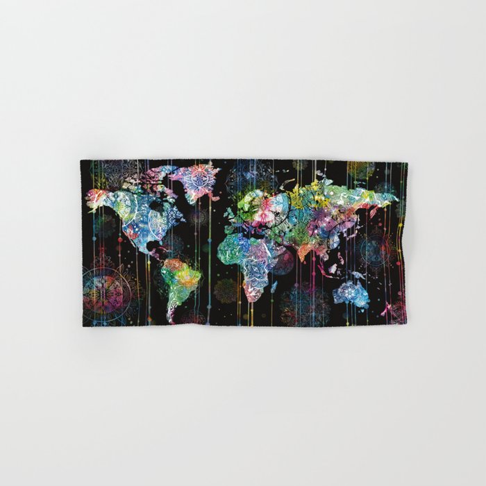 world map mandala black 1 Hand & Bath Towel