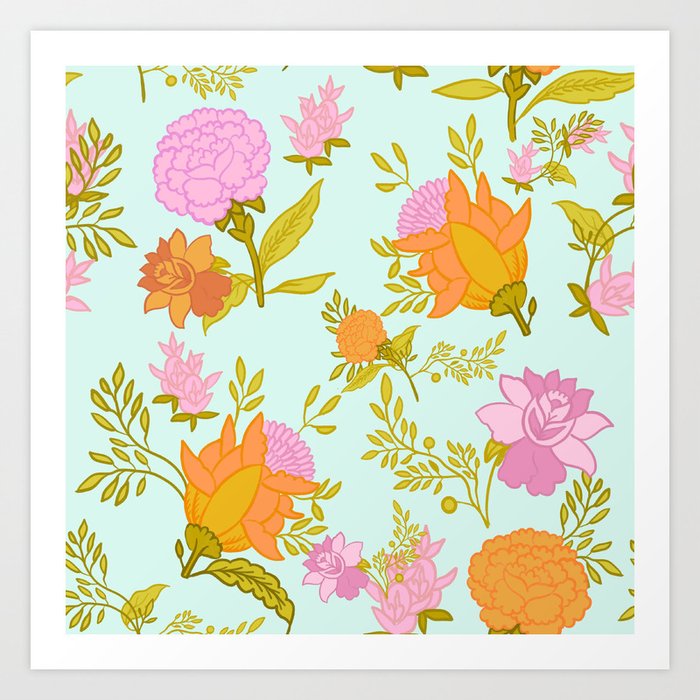Abuela’s Sheets no 4 - pink and mint Art Print