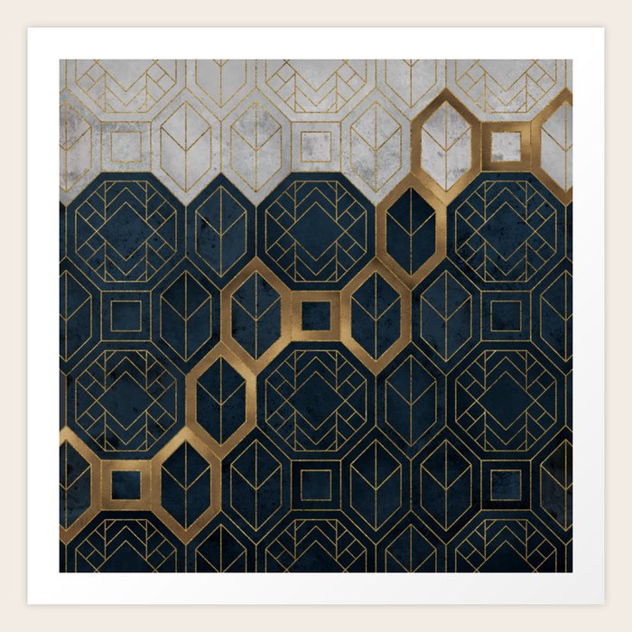 Sapphire Connection Luxury Art Deco Pattern Art Print by Ambience Art