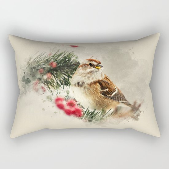 American Tree Sparrow Watercolor Art Rectangular Pillow