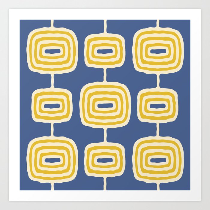 Mid Century Modern Atomic Rings Pattern 134 Blue and Yellow Art Print
