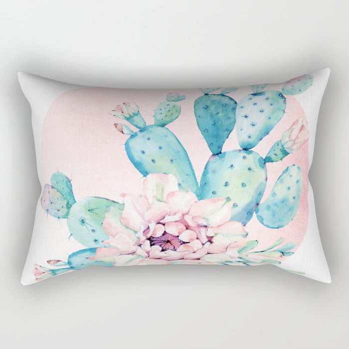 Desert Cactus Flower with Rose Gold Sun Rectangular Pillow