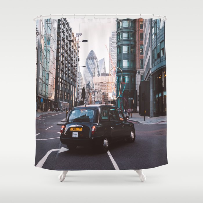 Great Britain Photography - Black Car Driving Through Downtown London Shower Curtain