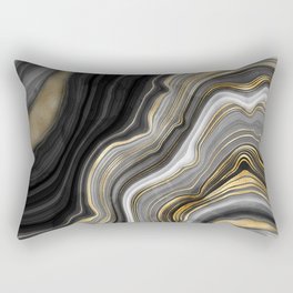 Black & Gold Agate Stone Rectangular Pillow