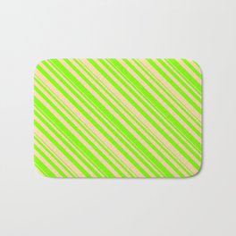 [ Thumbnail: Chartreuse and Tan Colored Lined Pattern Bath Mat ]