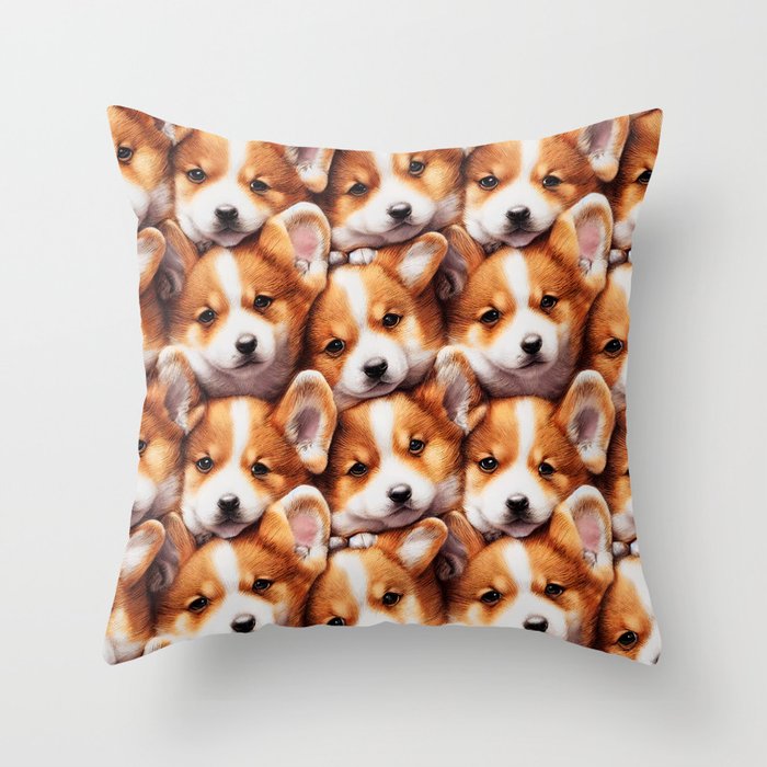 Cute Corgi Puppies pattern Throw Pillow