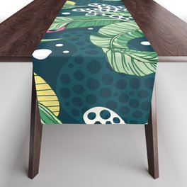 Creative abstract background with banana leaves in trendy colors.  Table Runner