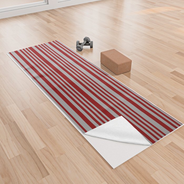 Dark Red and Dark Gray Colored Lines/Stripes Pattern Yoga Towel