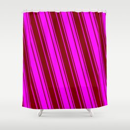 [ Thumbnail: Maroon & Fuchsia Colored Stripes/Lines Pattern Shower Curtain ]