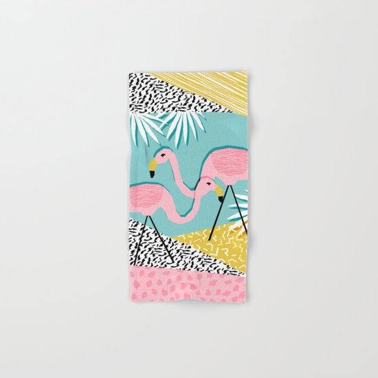Bro - wacka design memphis throwback minimal retro hipster 1980s 80s neon pop art flamingo lawn Hand & Bath Towel