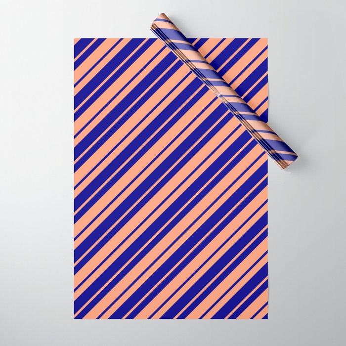 Dark Blue and Light Salmon Colored Lined Pattern Wrapping Paper