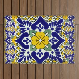 talavera mexican tile in yellow and blu Outdoor Rug