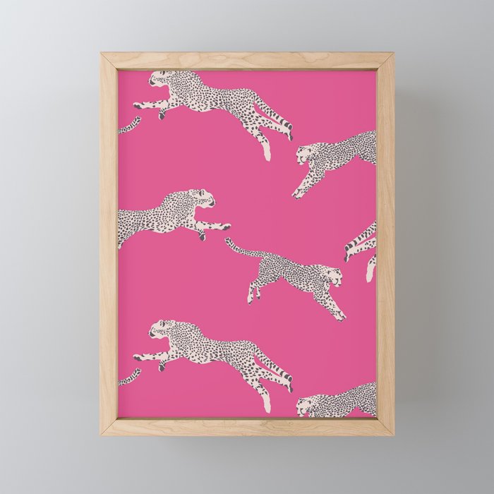 Leaping Cheetahs  Magenta Framed Mini Art Print