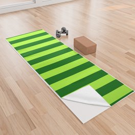 [ Thumbnail: Dark Green & Light Green Colored Stripes/Lines Pattern Yoga Towel ]