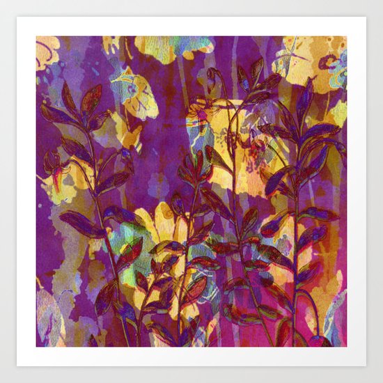 yellow flowers on purple Art Print