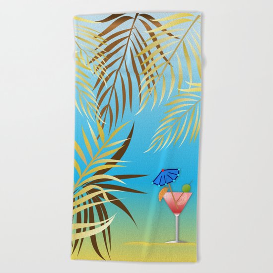 Golden palm leaves Beach Towel
