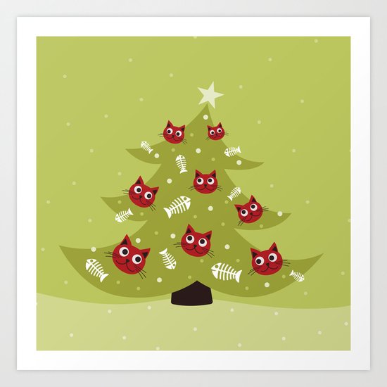 Cat Christmas Tree Art Print