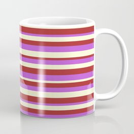 [ Thumbnail: Brown, Orchid & Light Yellow Colored Stripes/Lines Pattern Coffee Mug ]