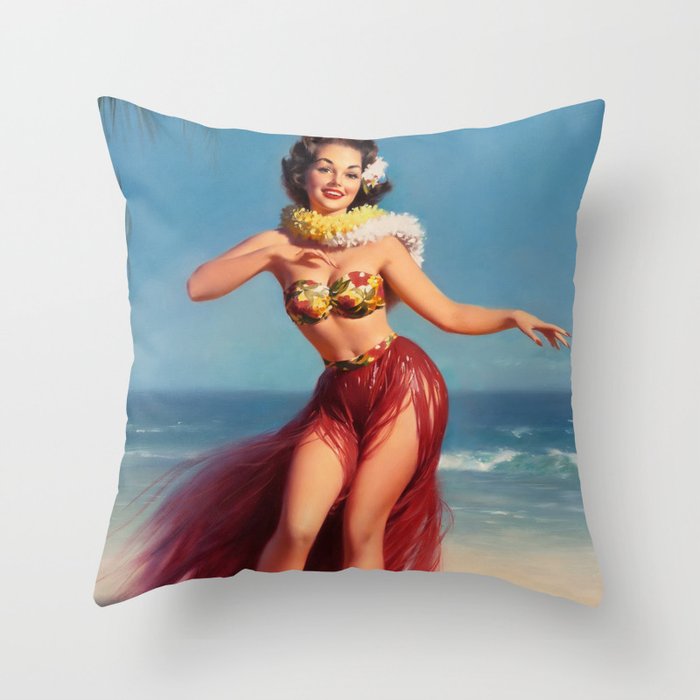 Hula Girl Vintage Pin Up Art Throw Pillow