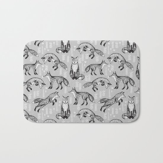 Fox pattern drawing foxes cute andrea lauren grey forest animals woodland nursery Bath Mat