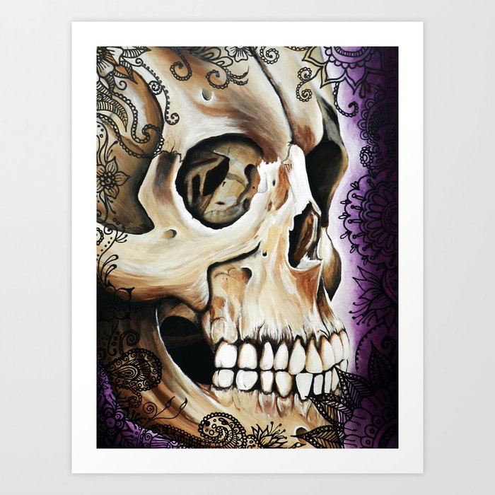 purple gothic Henna Skull  Art Print