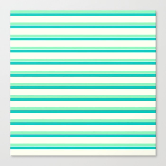 Seafoam Green & Cream Stripes Canvas Print