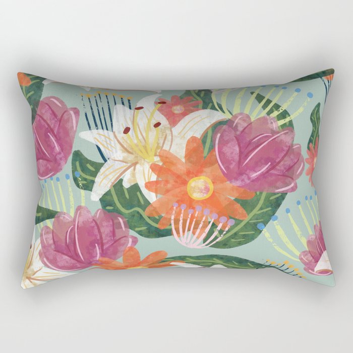 mint watercolor floral pattern Rectangular Pillow