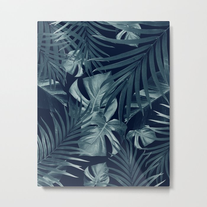 Tropical Jungle Night Leaves Pattern #3 #tropical #decor #art #society6 Metal Print