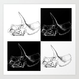 black and white checkered triceratops skull pattern Art Print