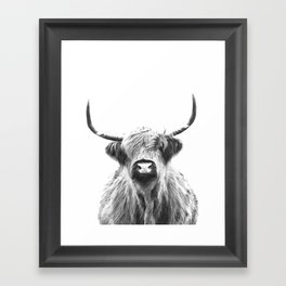 Black and White Highland Cow Portrait Framed Art Print