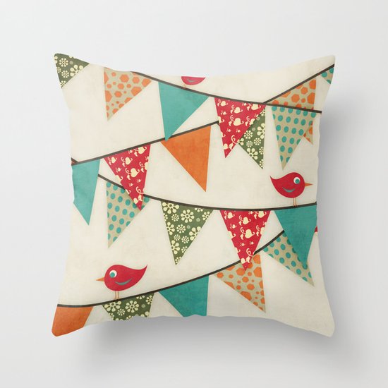 Home Birds 'N' Bunting. Throw Pillow