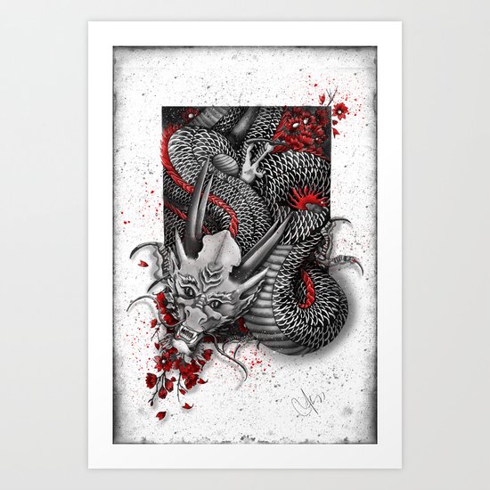 Black dragon Art Print