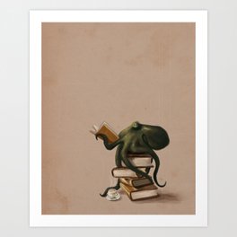 Well-Read Octopus Kunstdrucke | Curated, Digital, Animal, Realism, Painting, Illustration, Funny 
