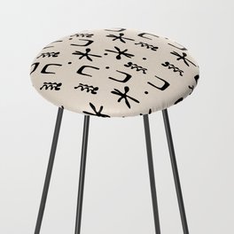 Organic Hieroglyph Abstract Pattern in Black and Almond Cream Counter Stool