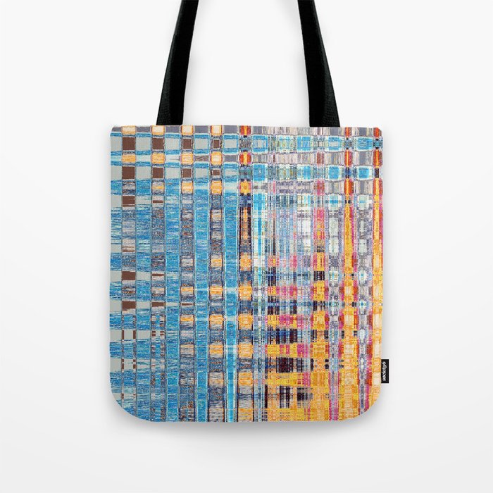 Blue And Yellow Distorted Criss Cross  Tote Bag