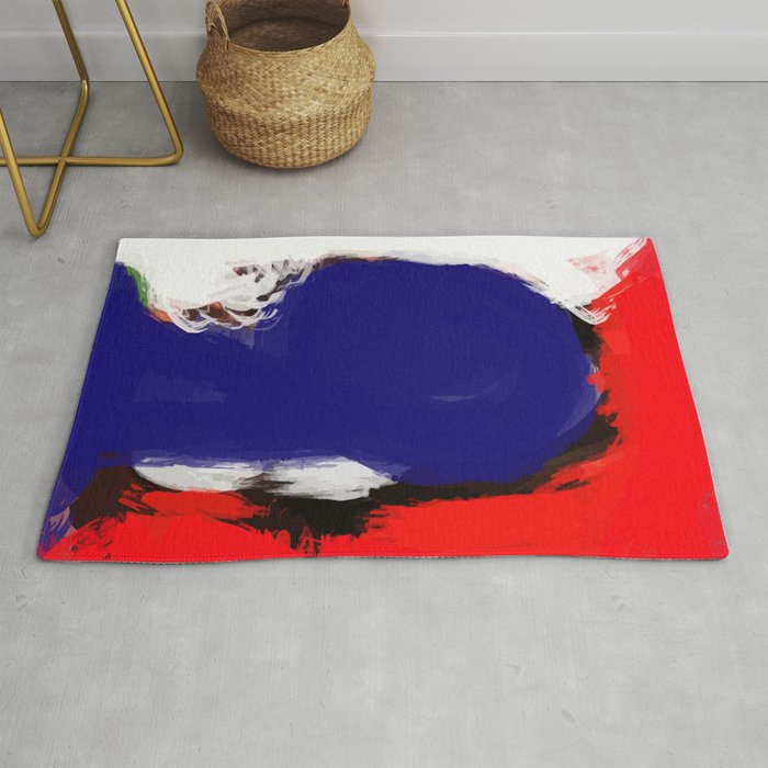 Abstract Blue White and Red Painting Minimalist Rug