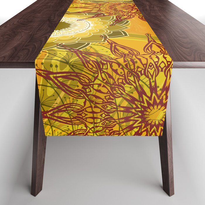 Yellow Orange Mandala Meditation pattern Art Design Table Runner