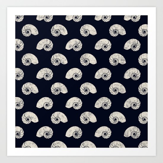 Navy blue maritime sea shell pattern Art Print