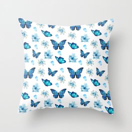 Blue Butterfly Pattern Throw Pillow