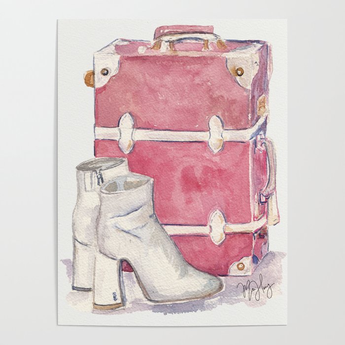 The Jet Setter Luggage and Boots Fashion Illustration Poster by Ivy ...